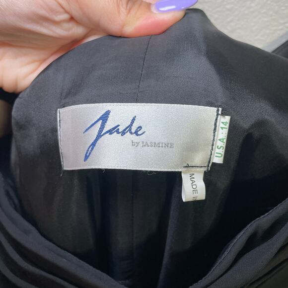 Jade by Jasmine Dress Formal Ruffles Rhinestones Chiffon Sz 14 Whimsygoth Black - Picture 6 of 10